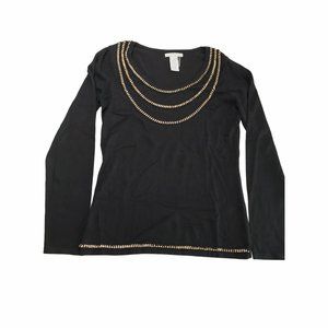 ALBERTO MAKALI Sweater Black Gold Chain Necklace M
